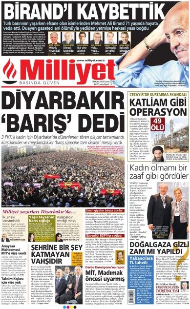 The front page of Milliyet on Jan. 18: ‘Diyarbakır said peace’